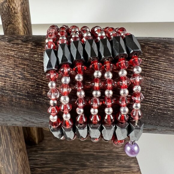 Magnetic Hematite Beaded Bracelets Set Of 2 With Black & Red And Black & Gold De - Picture 2 of 3